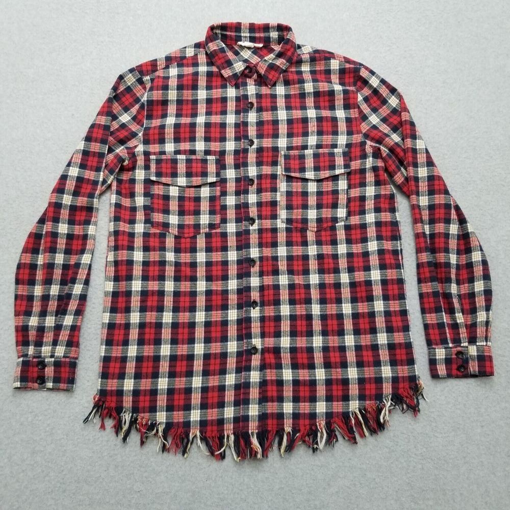 Entro Shirt Womens Small Red Plaid Flannel Button Up Pockets Long Sleeve